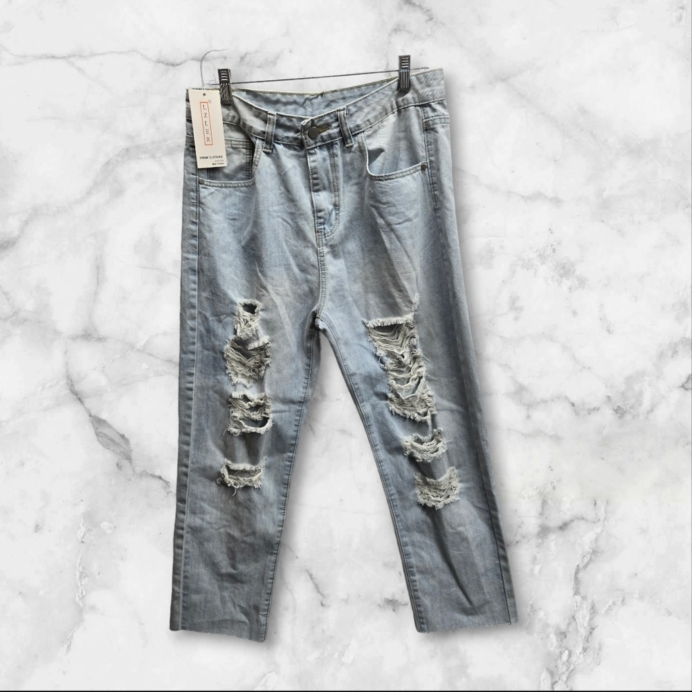 LZLER Mens Ripped‎ Jeans Distressed 32 Custom Raw Hem 26" Inseam